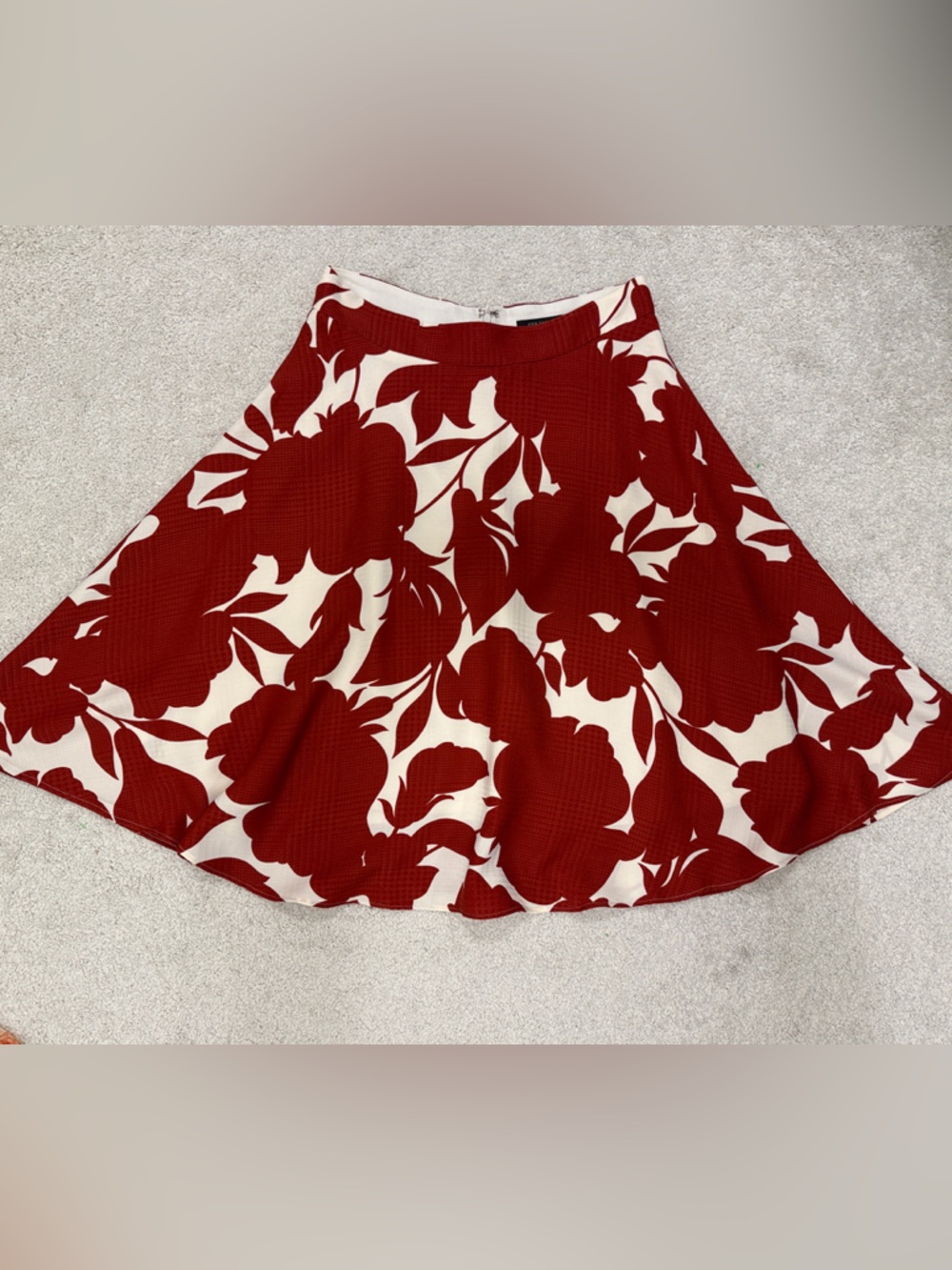 Ann Taylor Red and Ivory Floral A-Line Skirt — Bold Bloom Print